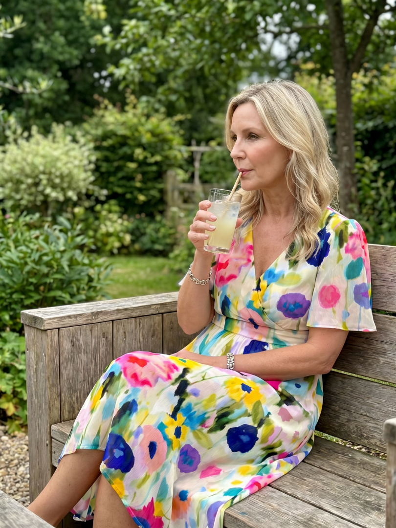 Mirabel | Jurk met zwierende mouwen en gerimpelde taille in bloemenpatroon