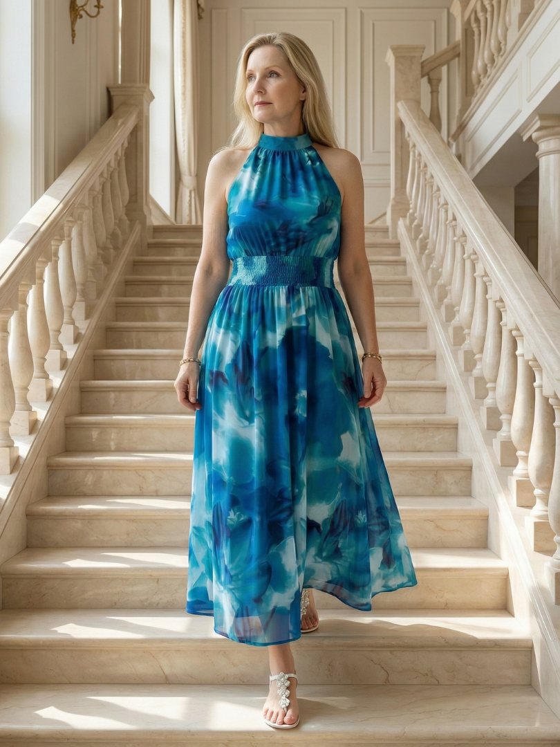 Sylin | Geraffineerde Halter Midi Jurk