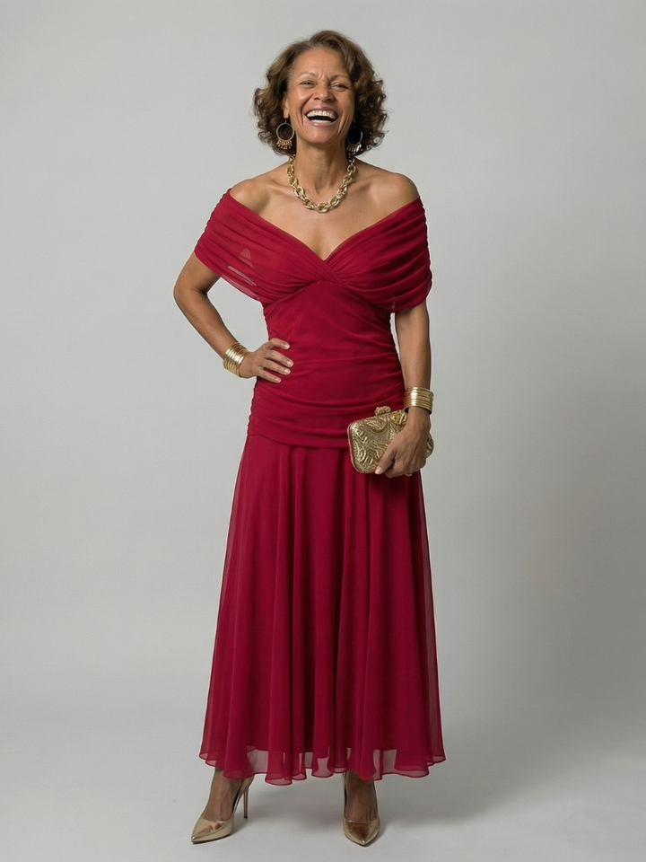 Calen | Off-Shoulder Flow Midi Jurk