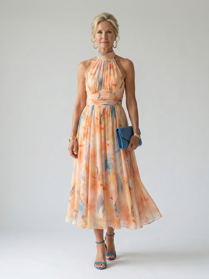 Elin | Zachte Halter Midi-Jurk