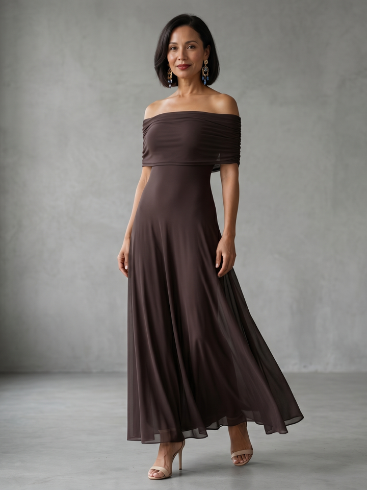Juni | Off-Shoulder Drapé Midi-Jurk