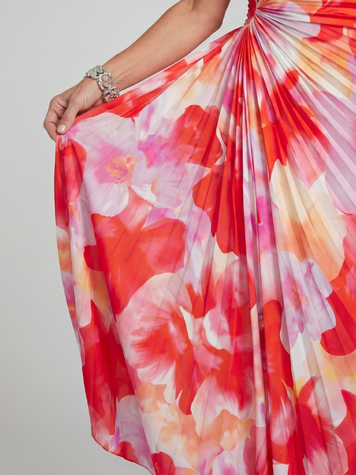 Taya | Midi-jurk met een off-shoulder, geplooid bovenstuk