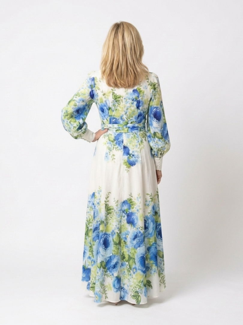 Harper | Lange Mouwen Bloemenknopen-Front Maxikleed