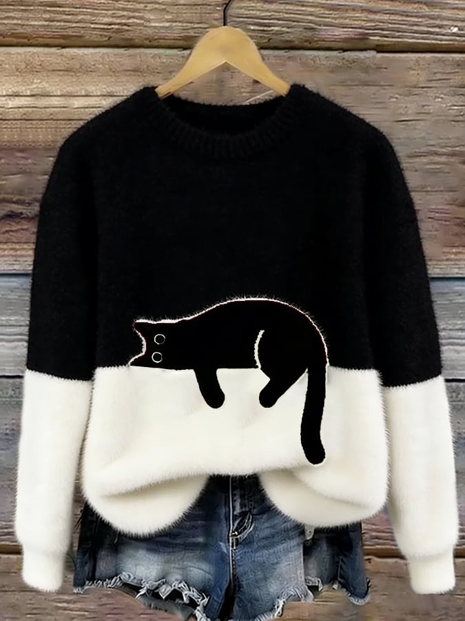Chloé | Grafisches Pulli mit süßem Katzenmotiv