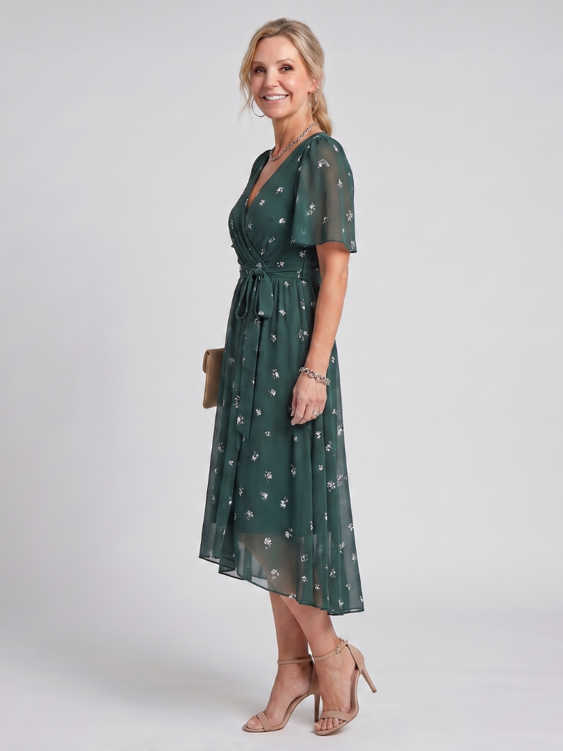 Mirabel | Jurk met zwierende mouwen en gerimpelde taille in bloemenpatroon