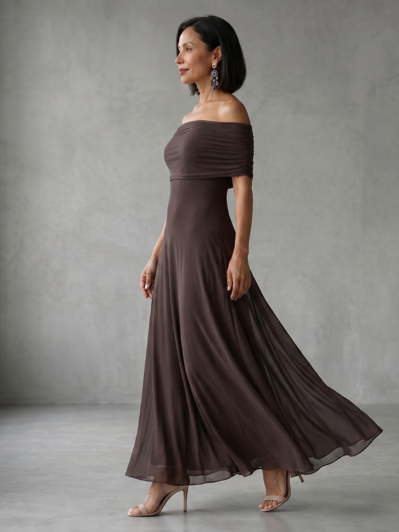 Juni | Off-Shoulder Drapé Midi-Jurk