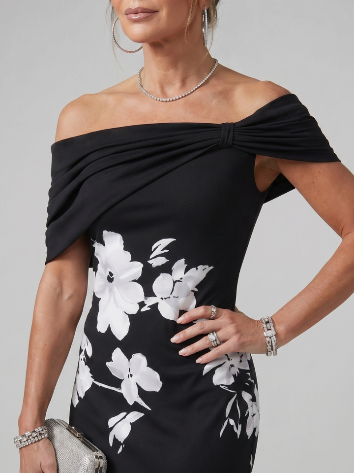 Cosma | Off-Shoulder Midi-Jurk met Drapering