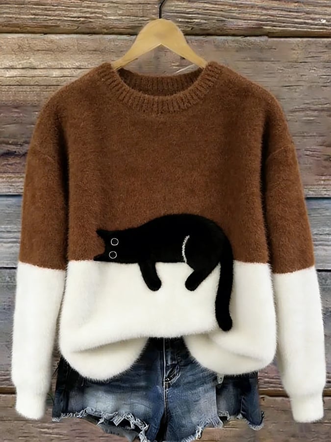 Chloé | Grafisches Pulli mit süßem Katzenmotiv