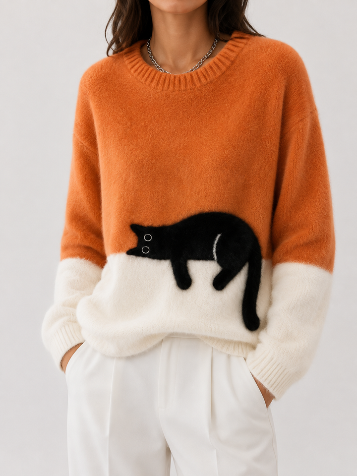 Chloé | Grafisches Pulli mit süßem Katzenmotiv
