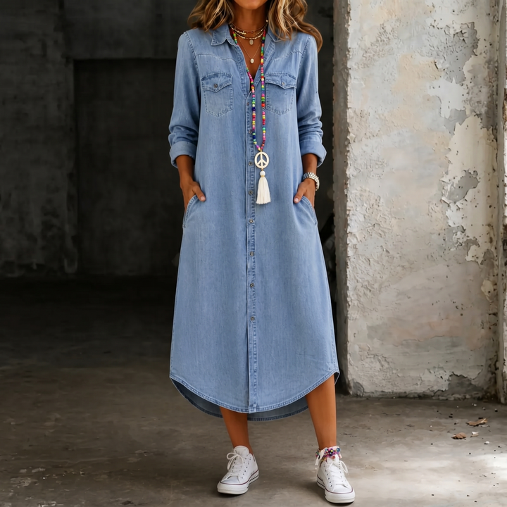 Helen | Casual Elegante Lange Jeanshemdjurk