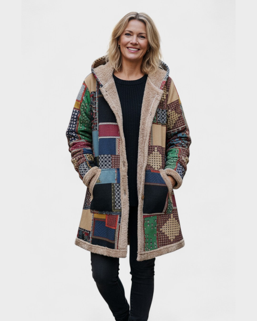 Herbst – Bequemer Patchwork-Hoodie in Erdtönen