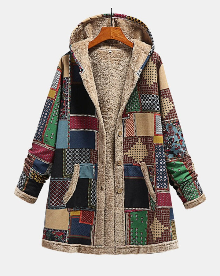 Herbst – Bequemer Patchwork-Hoodie in Erdtönen