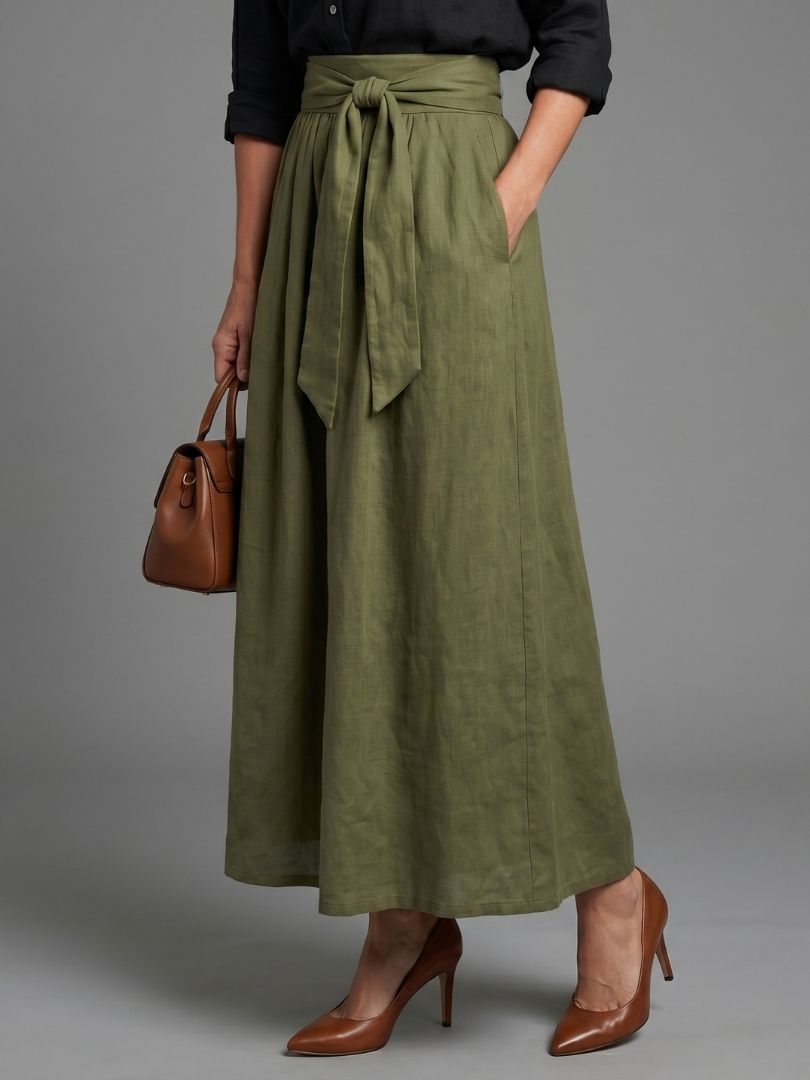 Vera | Twee-delig Set Zwarte Blouse Olijfgroene Midirok