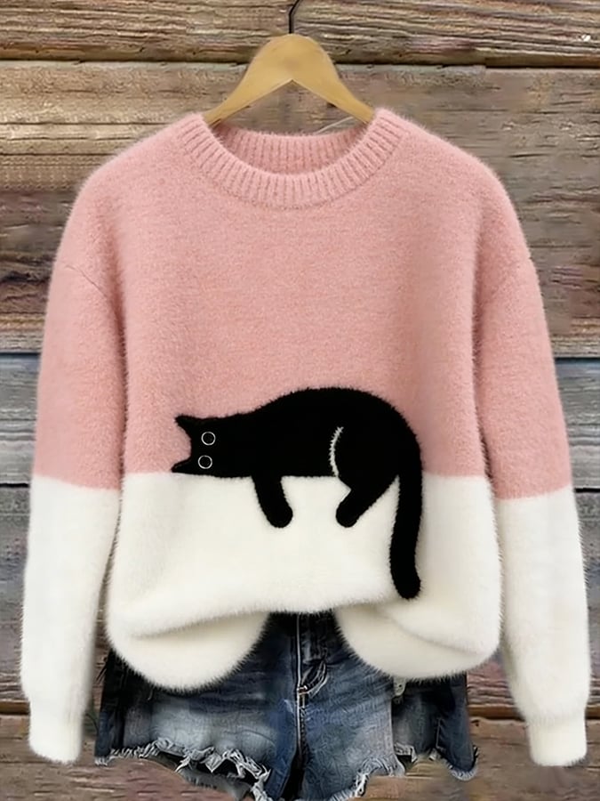 Chloé | Grafisches Pulli mit süßem Katzenmotiv